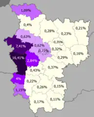 Poles in the region&nbsp;&nbsp;>15%&nbsp;&nbsp;5–15%&nbsp;&nbsp;2–5%&nbsp;&nbsp;1–2%&nbsp;&nbsp;0.5–1%&nbsp;&nbsp;<0.5%