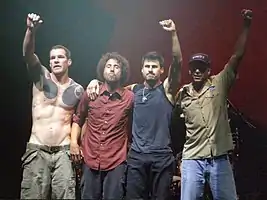 Rage Against the Machine in 2007. Left to right: Tim Commerford, Zack de&nbsp;la&nbsp;Rocha, Brad Wilk, and Tom Morello.