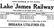 Train schedule advertised in Fort Wayne Journal Gazette in 1914.