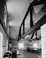 The two 1812 roof trusses in the second floor room, prior to relocation.