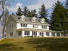 Exterior view of white Georgian style house
