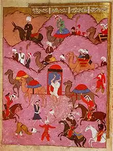 Murder of Ma'sum Beg, the envoy of the Safavid Shah Tahmasp, by Bedouin in the Hejaz, from the Şahname-ı Selim Han (folio&nbsp;68a)