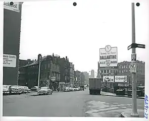 Intersection with a large ad on a building