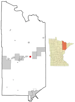Location of the city of Aurorawithin Saint Louis County, Minnesota