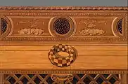 Close-up of an illusory depiction of a bench