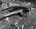 A VT-8 Avenger on USS Bunker Hill off Saipan, June 1944