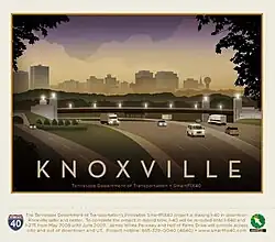 2008 informational poster issued by TDOT for SmartFIX40, with local art of the new Hall of Fame Drive overpass.