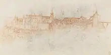 Drawing of the Château d'Amboise (c.&nbsp;1518) attributed to Francesco Melzi, a friend who was with Leonardo da Vinci at the end of his life