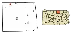 Location of Knoxville in Tioga County, Pennsylvania.