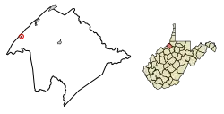 Location of Friendly in Tyler County, West Virginia.