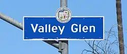 Valley Glen neighborhood sign located at the intersection of Burbank Boulevard and Fulton Avenue