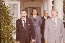 Image 18Argentine junta leader Jorge Rafael Videla meeting U.S. President Jimmy Carter in September 1977 (from History of Argentina)
