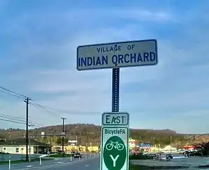 Signage on U.S. Route&nbsp;6 eastbound entering the village of Indian Orchard.