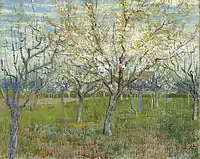 The Pink Orchard also Orchard with Blossoming Apricot TreesMarch 1888Van Gogh Museum, Amsterdam (F555)