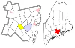 Location of Morrill (in yellow) in Waldo County and the state of Maine