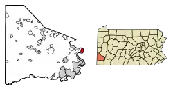 Location of Donora in Washington County, Pennsylvania.