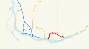 A map of southern Clark and Skamania counties in the U.S. state of Washington showing the former route of SR 140 highlighted in red.
