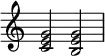 {
\override Score.TimeSignature #'stencil = ##f
\relative c' {
\clef treble \time 4/4
<c e g>2 <b e g>
} }
