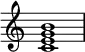 {
\override Score.TimeSignature #'stencil = ##f
\relative c' {
\clef treble \time 4/4
<c e g b>1
} }