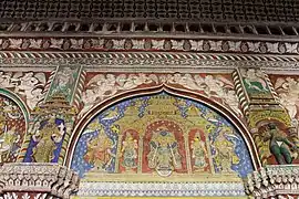 Vitthala surmontant le trône. Fresque de la période marathe (entre le XVIIe siècle et le XIXe siècle) peinte dans la salle du darbâr au Palais de Tanjore.