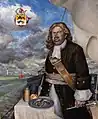 Restitution du portrait de Jean Bart d'après le crâne et l'iconographie du corsaire, réalisé en 2022 par l'artiste Charles Dubus (huile sur toile) et conservée au Musée maritime et portuaire de Dunkerque.