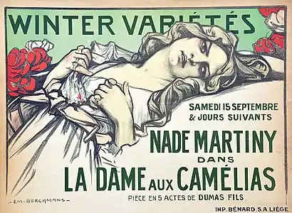 La dame aux camélias, 1915-1920 (Lithographie en couleurs ; Inv. Renardy nº B-65 ; 83&nbsp;×&nbsp;61,4&nbsp;cm)