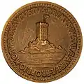 Photographie couleur de l'avers d'une médaille en bronze.