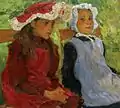 deux fillettes, dans les années 1910, toile, huile, 62х67, collection particulière