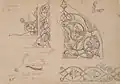 Détails de la porte du monastère de Geghard, 1907. Crayon sur papier, 20,7x30 cm.