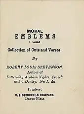 Facsimilé. Stevenson décrit comme "Author of Later-Day Arabian Nights, Travels with a Donkey, Not I, &c."