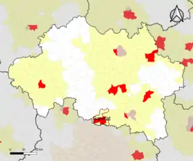 Localisation de l'aire d'attraction de Gannat dans le département de l'Allier.