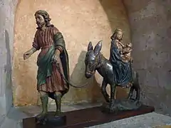 La Fuite en Égypte, œuvre de bois sculpté XVe&nbsp;siècle.