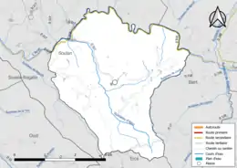 Carte en couleur présentant le réseau hydrographique de la commune