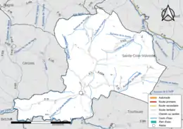 Carte en couleur présentant le réseau hydrographique de la commune