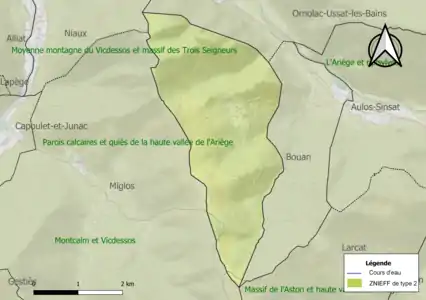 Carte des ZNIEFF de type 2 sur la commune.