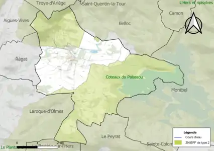 Carte de la ZNIEFF de type 2 sur la commune.