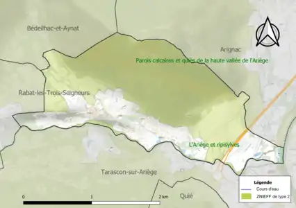 Carte des ZNIEFF de type 2 sur la commune.