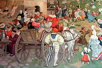 Détail d'une des fresques de la salle des fêtes.