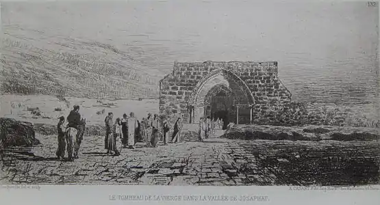 Le tombeau de la Vierge dans la vallée de Josaphat, 1872, eau-forte (12x23)
