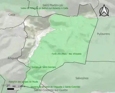 Carte des ZNIEFF de type 1 sur la commune.