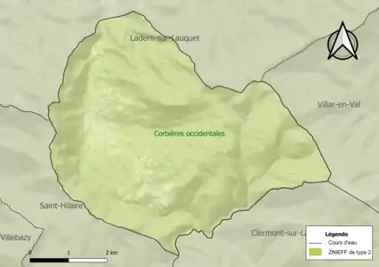Carte de la ZNIEFF de type 2 sur la commune.