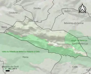 Carte des ZNIEFF de type 1 sur la commune.