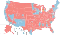 Carte des circonscriptions selon la couleur politique du représentant.