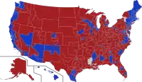 Carte des circonscriptions selon la couleur politique du représentant.