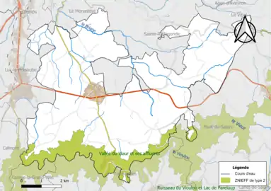 Carte de la ZNIEFF de type 2 de la commune.