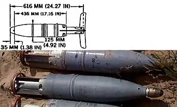 Obus à fragmentation, de char russe de 125 mm, trouvés en Irak.