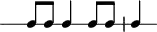 
\header {
  tagline = ##f
}

\score {
  \new RhythmicStaff {
    \time 2/2
    \numericTimeSignature
    \omit Staff.TimeSignature

   s4 c8 c c4 c8 c | c4

  }
 % \layout {
 % }
 % \midi {}
}
