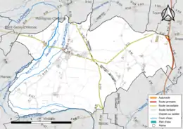 Carte en couleur présentant le réseau hydrographique de la commune