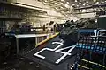 Pente descendante pour un blindé amphibie AAV-7 en radier inondable.