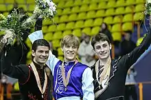 Podium des championnats d'Europe 2008 à Zagreb avec Tomáš Verner et Stéphane Lambiel